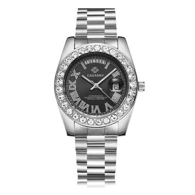 CAGARNY 6866 Fashion Life waterdichte zilveren stalen band quartz horloge (zwart)