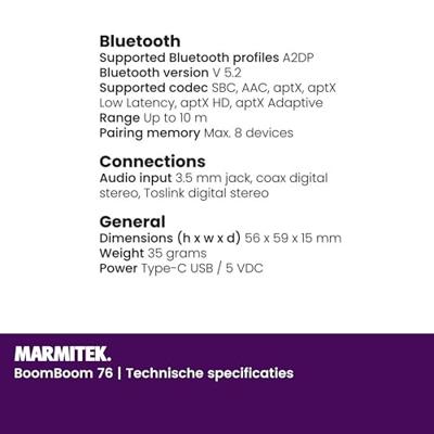 Marmitek BoomBoom 76 Bluetooth ontvanger Zwart