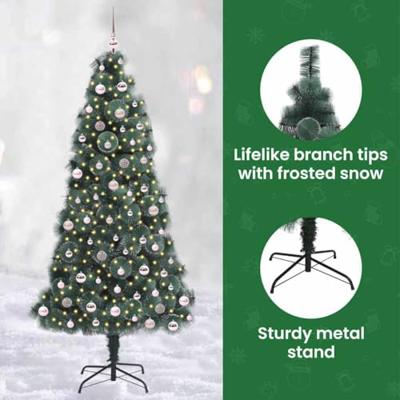 VidaXL Kunst kerstboom met verlichting en ballenset groen 240 cm pet