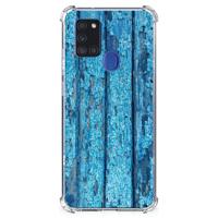 Samsung Galaxy A21s Stevig Telefoonhoesje Wood Blue - thumbnail