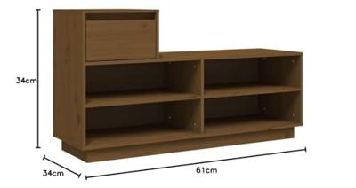 VidaXL Schoenenkast 110x34x61 cm massief grenenhout honingbruin
