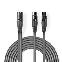 Nedis Gebalanceerde Audiokabel | XLR 3-Pins Male | 2x XLR 3-Pins Female | 1.5 m | 1 stuks - COTH15025GY15 COTH15025GY15 - thumbnail