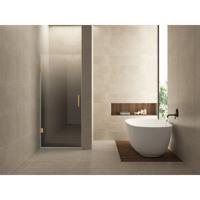 Wiesbaden Less Nisdeur Links - 800x2000x8mm - Nano - Spiegelrook naar Helder Glas - Geborsteld Messing - thumbnail