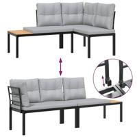 5-delige Loungeset met kussens gepoedercoat staal zwart - thumbnail
