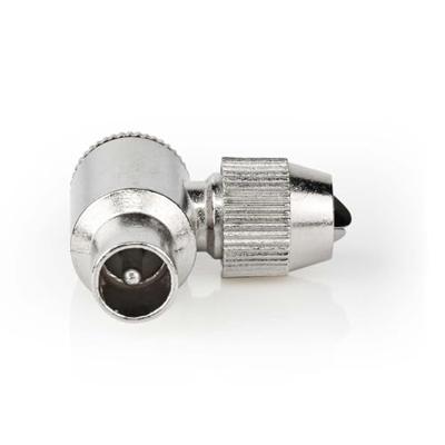 Nedis IEC (Coax) Connector | 90° Gehoekt | Male | Vernikkeld | 75 Ohm | Schroef | Diameter kabelinvoer: 7.0 mm | Metaal | Zilver | 2 Stuks | Doos -