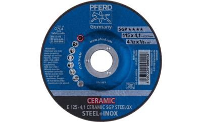 PFERD TOOLS 62100125 E 125-4,1 CERAMIC SGP STEELOX Afbraamschijf gebogen Diameter 125 mm Boordiameter 22.23 mm RVS, Staal 10 stuk(s)