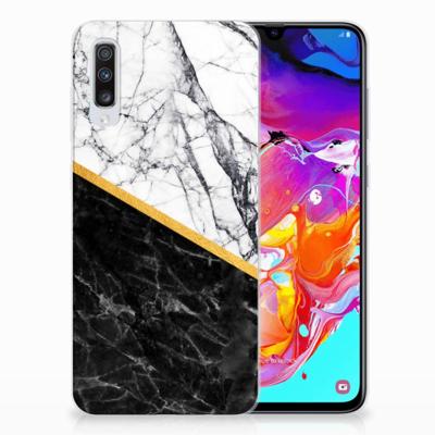 Samsung Galaxy A70 | TPU | Siliconen hoesje | Marmer Wit Zwart - Origineel Cadeau Man