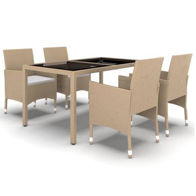 5-delige Tuinset poly rattan en gehard glas beige - thumbnail