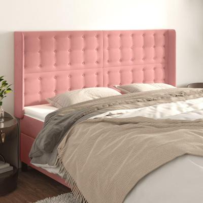 Hoofdbord met randen 183x16x118/128 cm fluweel roze