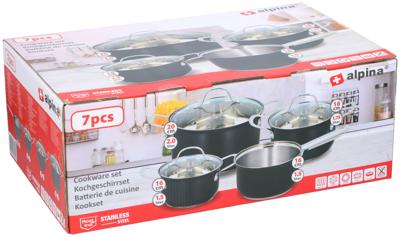 Alpina Pannenset 7-delig Mat Zwart/RVS/Glas