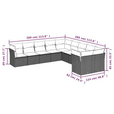 10-delige Loungeset met kussens poly rattan zwart - thumbnail