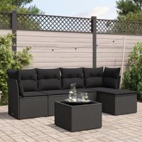 5-delige Loungeset met kussens poly rattan zwart - thumbnail