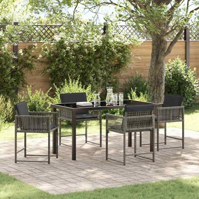 5-delige Tuinset met Kussens Grijs Poly Rattan