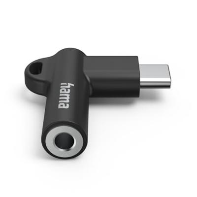 Hama USB-C - 3.5 mm Jack Socket Aux Adapter 90° Angled Plug Oplader Zwart