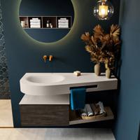 MONDIAZ RIVA 120cm badmeubel onderkast / planchet kleur Dark_Brown met 1 lade. Wastafel DULCET links 0 kraangaten kleur Linen. - thumbnail