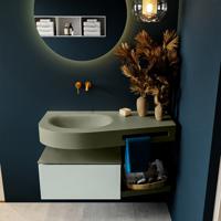 MONDIAZ RIVA 100cm badmeubel onderkast / planchet kleur Greey met 1 lade. Wastafel DULCET links 0 kraangaten kleur Army. - thumbnail