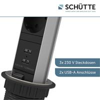 E1 inschuifbare stekkerdoos, 3-voudig stopcontact en 2 x USB inbouw stekkerdoos geschikt voor keuken, woonkamer en kantoor multifunctionele stekkerdoos met 3 standaard stopcontacten, 2 USB-poorte - thumbnail