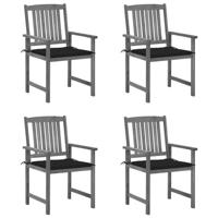 Tuinstoelen 4 st met kussens massief acaciahout grijs - thumbnail