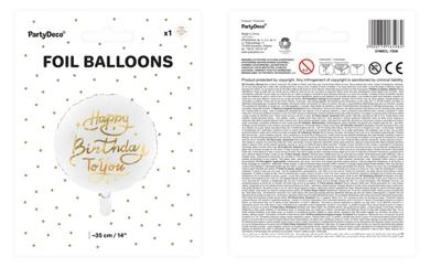 Folieballon Happy Birthday Goud/Wit (45cm)