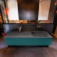 Badkamermeubelset Mondiaz Erin 150 cm met 1 Lade met RIDGE Wastafel Rechts Dark grey Zonder Kraangaten Greeploos Mat Smag - thumbnail