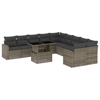 11-delige Loungeset met kussens poly rattan grijs