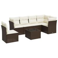 7-delige Loungeset met kussens poly rattan zwart - thumbnail