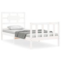 Bedframe met hoofdbord massief hout wit - thumbnail