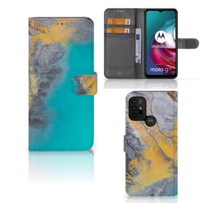 Motorola Moto G10 | G20 | G30 | Bookcase | Marble Blue Gold | Portemonnee hoesje