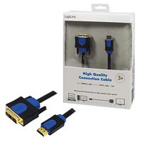 LogiLink CHB3103 DVI-kabel DVI / HDMI Adapterkabel DVI-D 18+1-polige stekker, HDMI-A-stekker 3.00 m Zwart Vergulde steekcontacten, Schroefbaar - thumbnail