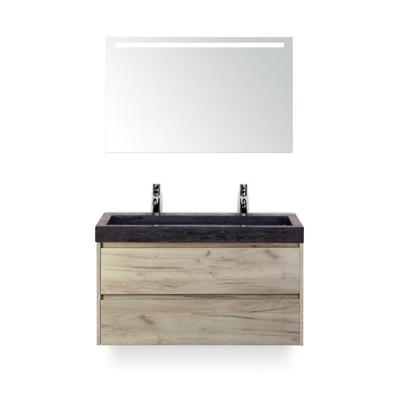 Dante Badmeubelset 100 cm - Craft Oak - Wastafel Hardsteen Wit Lucca 2 kraangaten - met Sence Spiegel