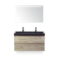 Dante Badmeubelset 100 cm - Craft Oak - Wastafel Hardsteen Wit Lucca 2 kraangaten - met Sence Spiegel - thumbnail