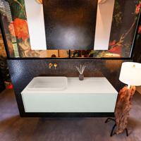 Badkamermeubelset Mondiaz Erin 120 cm met 1 Lade met RIDGE Wastafel Links Linen Zonder Kraangaten Greeploos Mat Greey - thumbnail