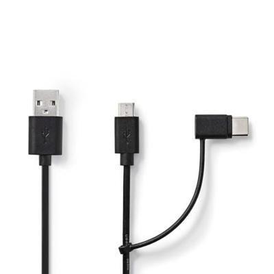 Nedis 2-in-1-Kabel | USB 2.0 | USB-A Male | USB Micro-B Male / USB-C™ Male | 480 Mbps | 1.00 m | Vernikkeld | Rond | PVC | Zwart | Label -