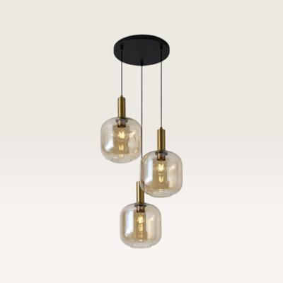 Hanglamp Xirena ambra III - Drie bollen van amberkleurig glas met een speels effect - Zonder lichtbron