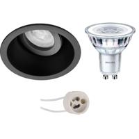 LED Spot Set - Pragmi Zano Pro - GU10 Fitting - Inbouw Rond - Mat Zwart - Kantelbaar - Ø93mm - Philips - CorePro 830 36D - 3.5W - Warm Wit 3000K - thumbnail