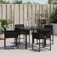 Tuinstoelen 4 st met kussens poly rattan zwart - thumbnail