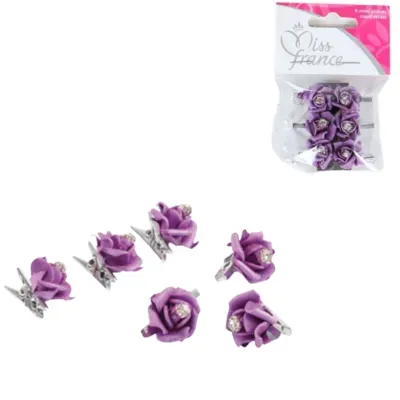 Knijper met bloem paars 2,5 cm set van 6 | 24 stuks