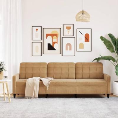 Driezitsbank 210 cm fluweel bruin