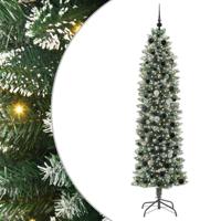 VidaXL Kunstmatige slanke kerstboom met 300 led groen en wit 210 cm - thumbnail