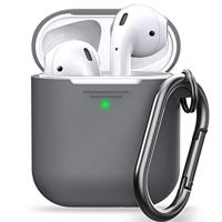 PodSkinz AirPods Case [LED Front] Beschermende siliconen hoes compatibel met AirPods 1 & AirPods 2 (Gen 2) (met karabijnhaak, Earl Grey) - thumbnail