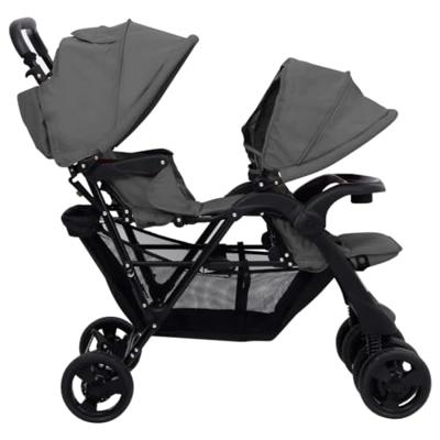 VidaXL Tweelingkinderwagen tandem staal donkergrijs VidaXL Tweelingkinderwagen tandem staal donkergrijs