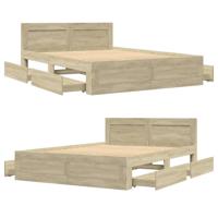 Bedframe met hoofdeinde bewerkt hout sonoma eiken 135x190 cm - thumbnail