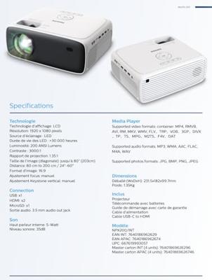 Videoprojector - PHILIPS - NEOPIX 200 - FHD 1080p - Tot 80 - Wit Videoprojector - PHILIPS - NEOPIX 200 - FHD 1080p - Tot 80 - Wit