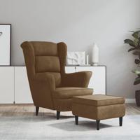 Fauteuil met voetenbank fluweel bruin - thumbnail