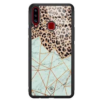 Samsung Galaxy A20s glazen hardcase - Luipaard marmer mint