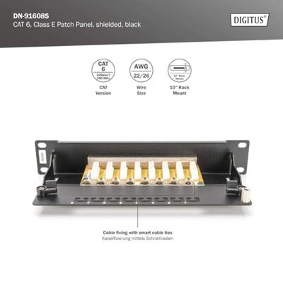 Digitus DN-91608S 8 poorten Netwerkpatchpaneel 254 mm (10) CAT 6 1 HE Meerdere kleuren Ingericht