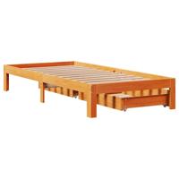 Bedframe met lades massief grenenhout wasbruin 100x200 cm - thumbnail