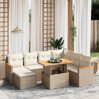 8-delige Loungeset met kussens poly rattan beige - thumbnail