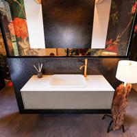 Badkamermeubelset Mondiaz Erin 120 cm met 1 Lade met RIDGE Wastafel Midden Talc met 1 kraangat Greeploos Mat Smoke - thumbnail