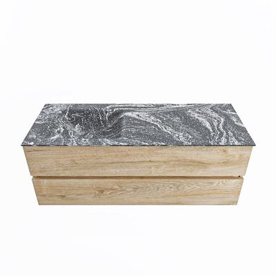 MONDIAZ VICA-DLUX 130cm badmeubel onderkast Washed Oak 2 lades. Inbouw wastafel CLOUD links zonder kraangat, kleur Lava.